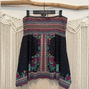 Beachy Boho Chic Strapless Flowy Floral Top With Neck Tie Sz XL